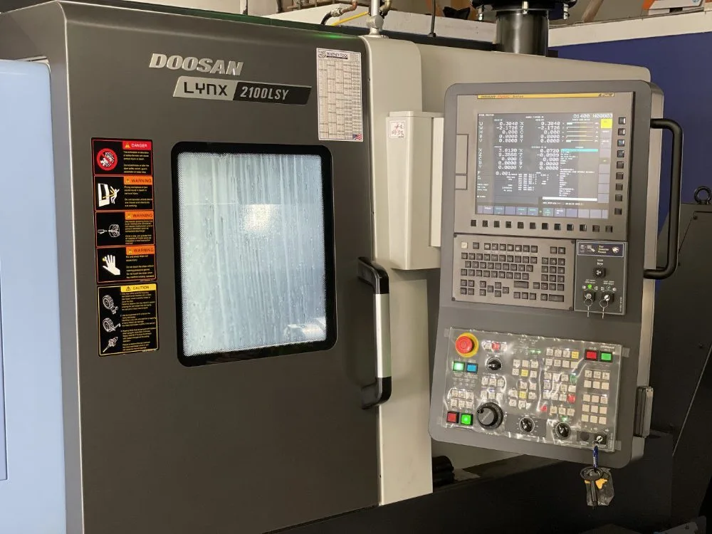 The Doosan Lynx 2100 LSY turning center on the Anaheim shop floor