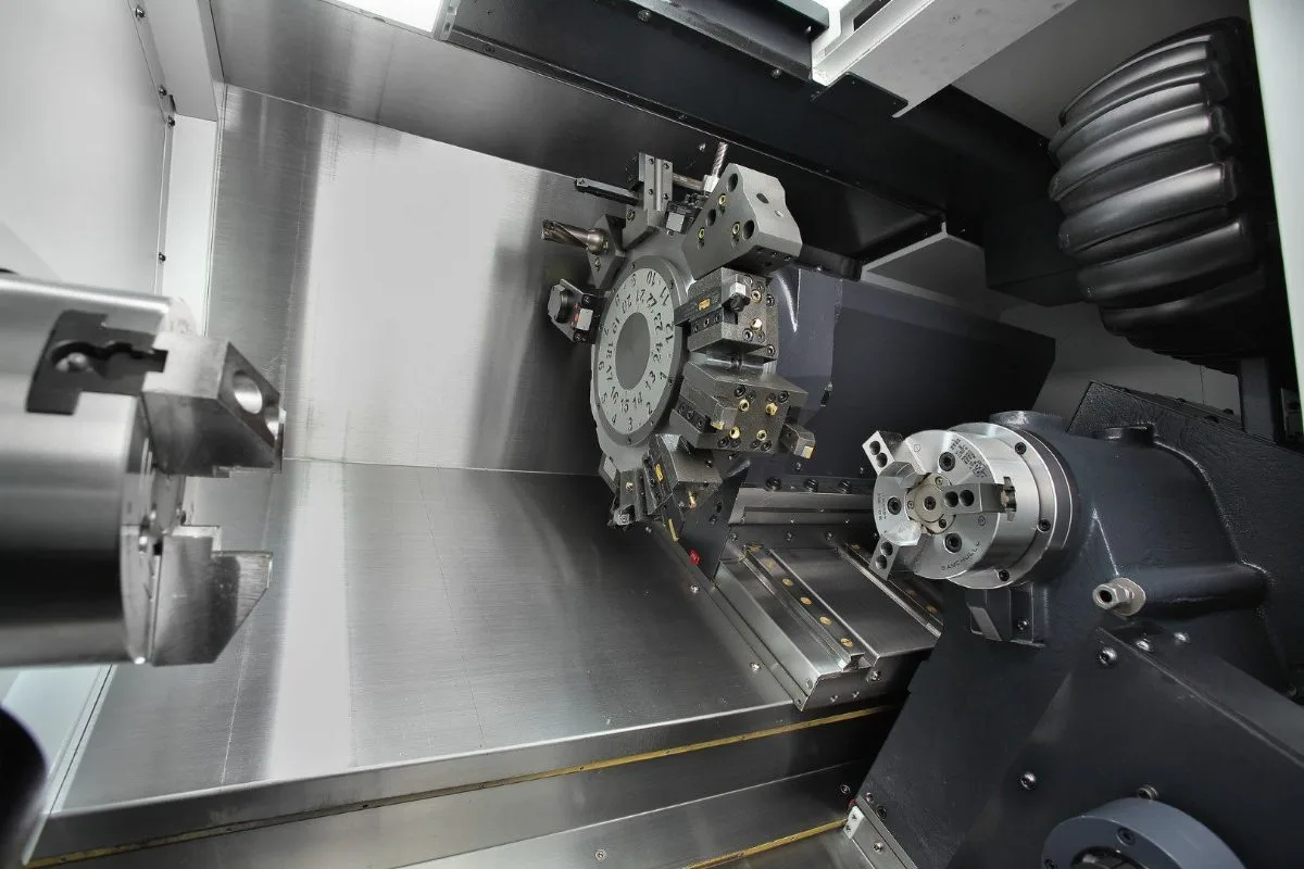 CNC lathe running